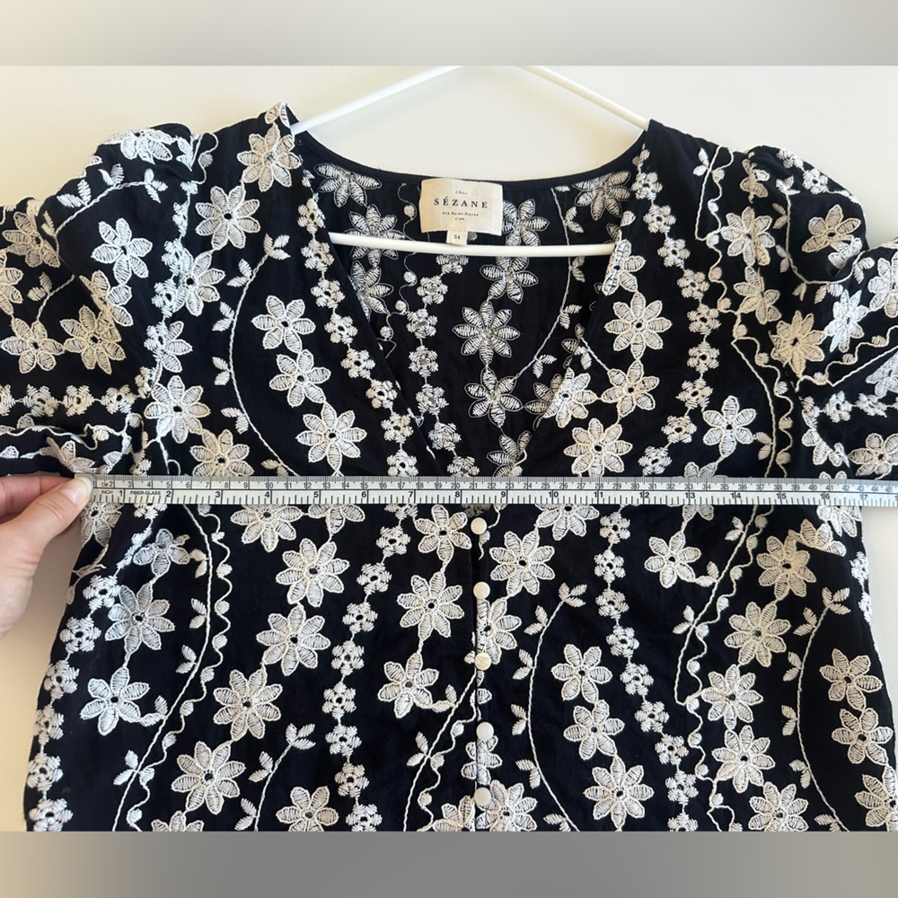 Sezane Emma Blouse Ecru Embroidery/ Black - Size 2 - Picture 10 of 11